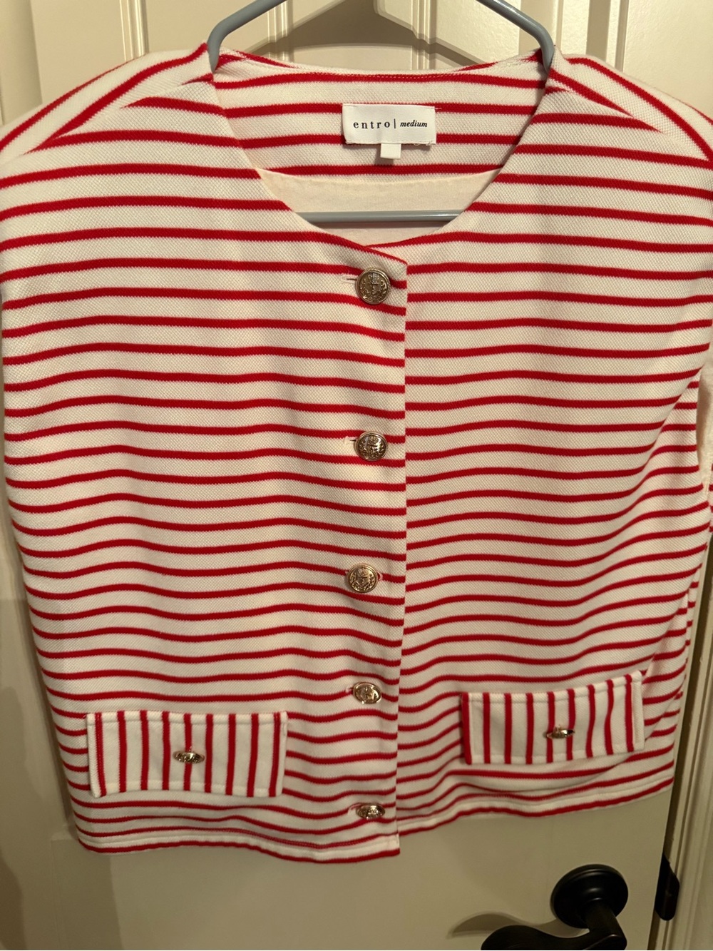 entro Red and White Striped Button Cardigan